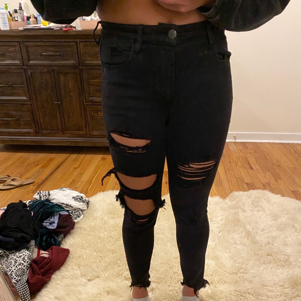 American eagle black ripped skinny jeans
